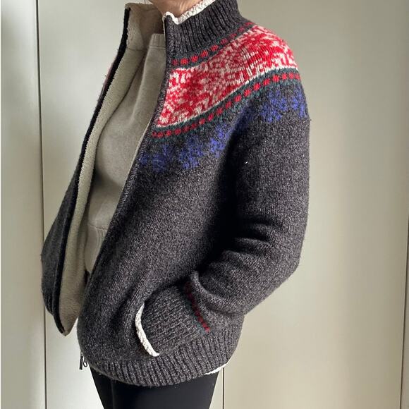 Vintage 90s LL Bean Wool Sherap Zipper Jacket Knit Nordic Size Med Winter Fall - Picture 6 of 10